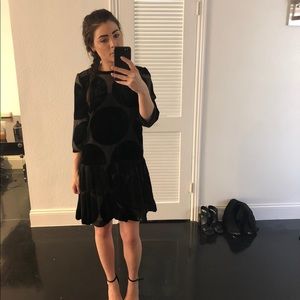 Drop waist velvet polka dot dress.